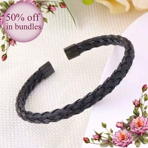 Stainless Steel Braided Design Cuff Bangle - Picture 1 of 15